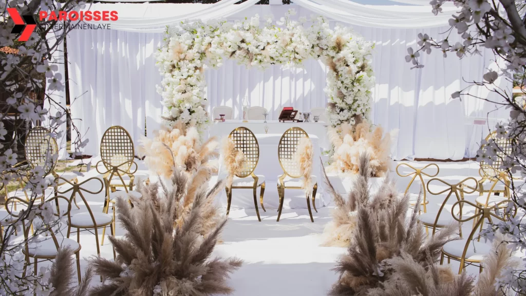 "Can You Get Invited to a Wedding?" A close-up of a rustic wedding invitation with elegant rings, a wax-sealed envelope, and natural decorative elements on a wooden surface, evoking a charming vintage feel.