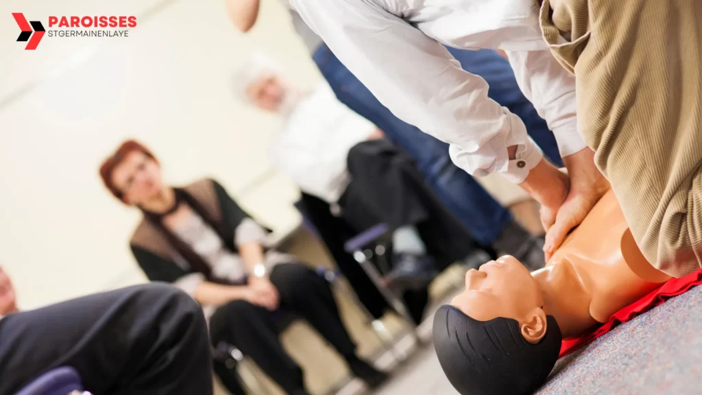 CPR training session demonstrating CPR training session demonstrating how can you achieve a high chest compression fraction using a mannequin for practice fraction using a mannequin for practice